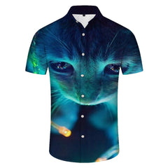 Men's Shirt Colorful Cat 3D Printed Shirt Casual Button Short Sleeve Shirt Fashion Summer Vacation Beach Shirt