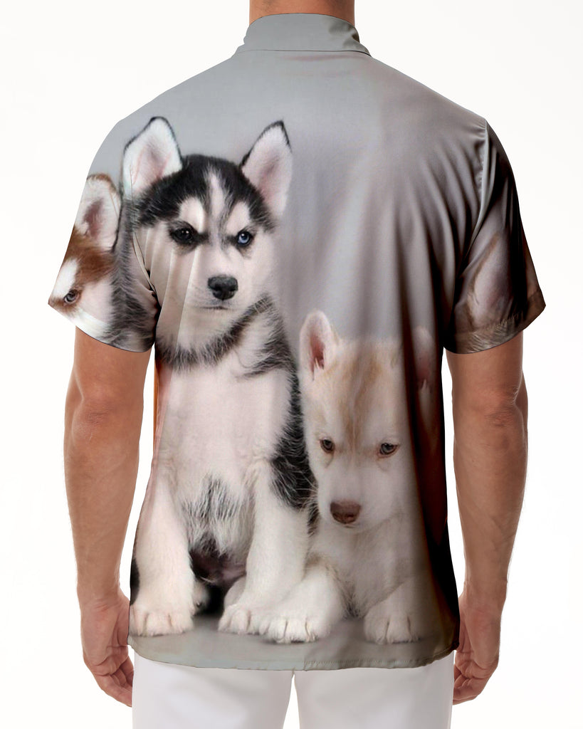 
Cool Husky Print Men's Tropical Hawaiian Lapel Button-Down Short Sleeve Summer Classic Casual Regular Fit Shirt
                