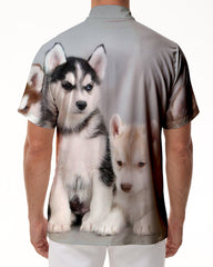 Cool Husky Print Men's Tropical Hawaiian Lapel Button-Down Short Sleeve Summer Classic Casual Regular Fit Shirt