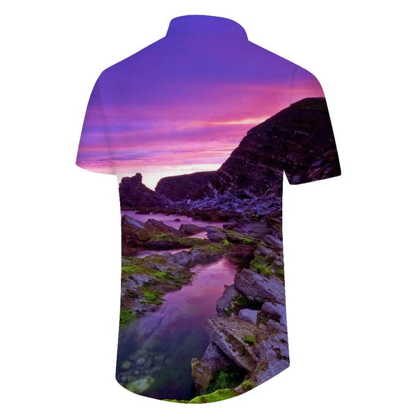 
Purple Clouds Mountain Men's Fashion Design Shirt Print Short Sleeve Button Shirt Summer Tops
                