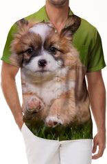 Cute puppy 3d digital printing tropical fashion Hawaiian lapel button-down men's casual loose style shirt