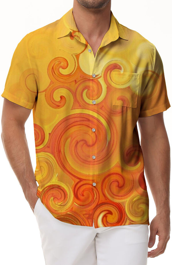 Artistic yellow design loose beach shirt men's short sleeve Hawaiian shirt abstract