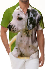 Cute Dalmatian Dog Mens Cuban Shirt Short Sleeve Button Down Hawaiian Shirts Summer Casual Beach Shirts Dress Shirts