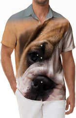 British Bulldog Men's Casual Loose Tropical Hawaiian Lapel Button-Down Short Sleeve Tropical Summer Beach Short Sleeve Shirt