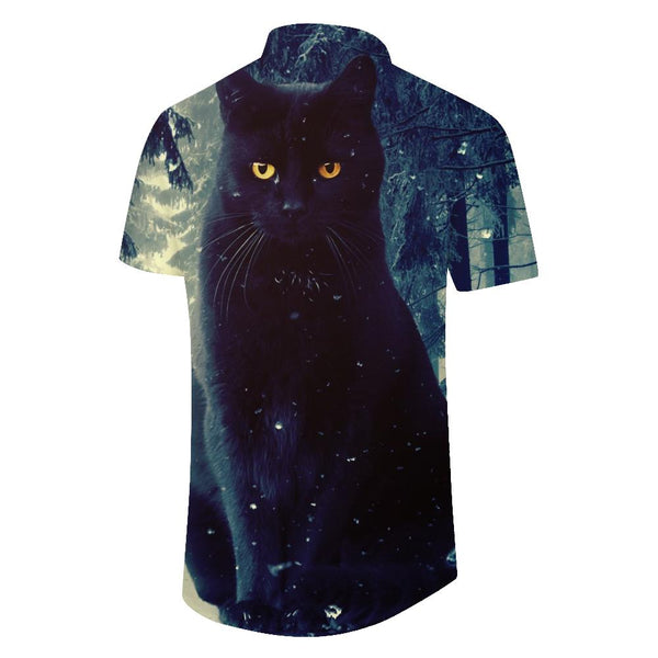 
Huge black cat print men's Hawaiian shirt short sleeve button down shirt top suitable for casual vacation beach
                