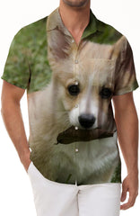 Cute Corgi Printed Pattern Men's Simple Shirt Casual Button Short Sleeve Summer Beach Shirt Vacation Shirt