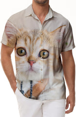 Funny Kitten Animal Cat Mens Hawaiian Shirt Short Sleeve Button Shirt Tops For Casual Beach Vacation