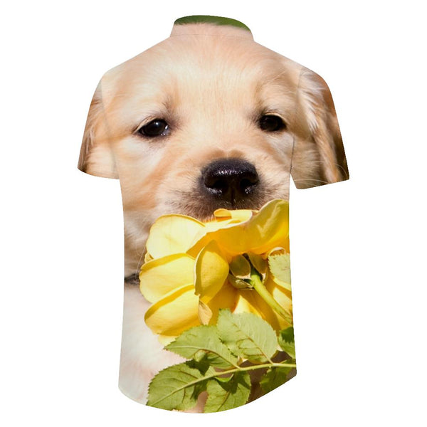 
Summer Men's Casual Short Sleeve Hawaiian Shirt Beach Golden Retriever Puppy Pet Print Button Shirt Tops
                