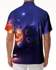Purple Cat 3D Printed Men's Casual Button Short Sleeve Shirt Fashion Summer Vacation Beach Shirt