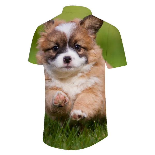 
Cute puppy 3d digital printing tropical fashion Hawaiian lapel button-down men's casual loose style shirt
                