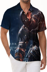 Movie Superman Print Hawaiian Button Lapel Short Sleeve Men's Daily Simple Casual Loose Shirt