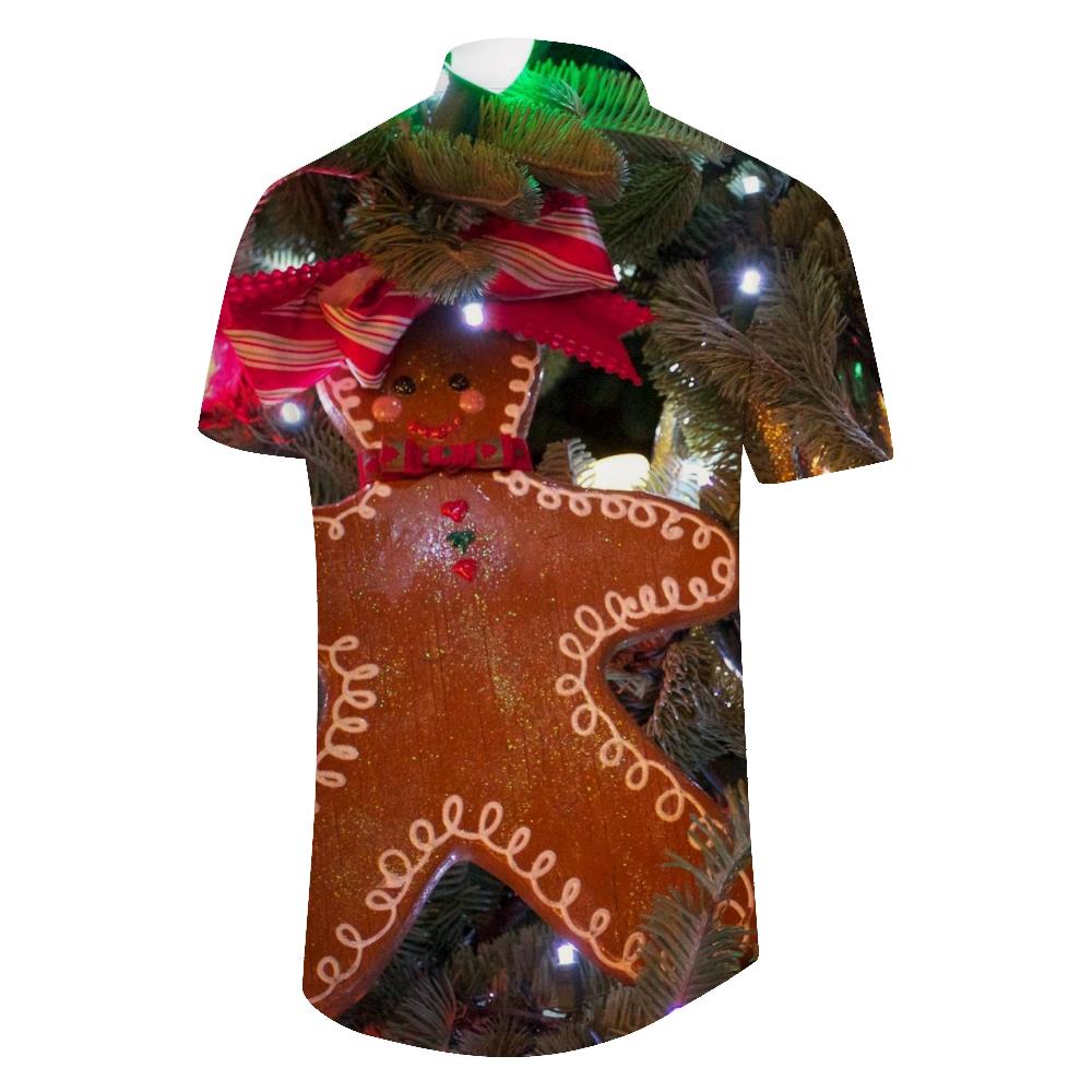 
Smiling gingerbread print casual summer men's button-down shirt short sleeve Cuban top Hawaii beach fun
                