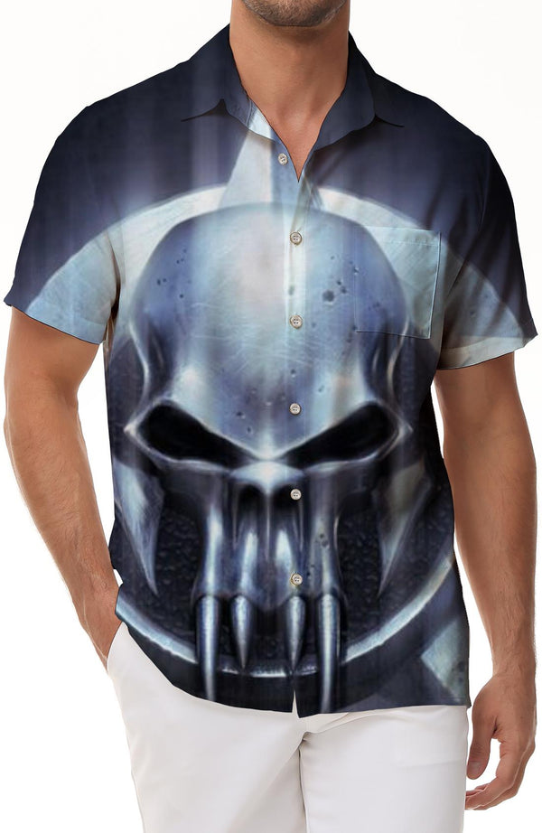 Horror Ghost Skull Men's Casual Short Sleeve Vintage Collar Beach Shirt Suitable for Vacation and Outdoor Activities Yacht Shirt Tropical Party Shirt