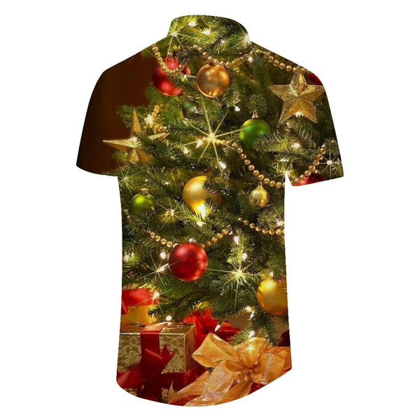 
Green exquisite Christmas tree and gift pattern fashionable loose casual short-sleeved shirt tropical summer vacation beach shirt short sleeve
                
