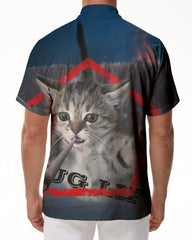 Flying Cats Print Tropical Hawaiian Shirt Men's Casual Button-Down Lapel Fashion Short Sleeve Shirt Tops