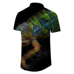 Animal Chameleon Lizard Mens Hawaiian Shirt Short Sleeve Button Down Hawaiian Shirt With Pockets