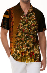Fun Christmas Printed Pattern Casual Men's Loose Vacation Beach Tropical Hawaiian Lapel Button-Down Short Sleeve Shirt