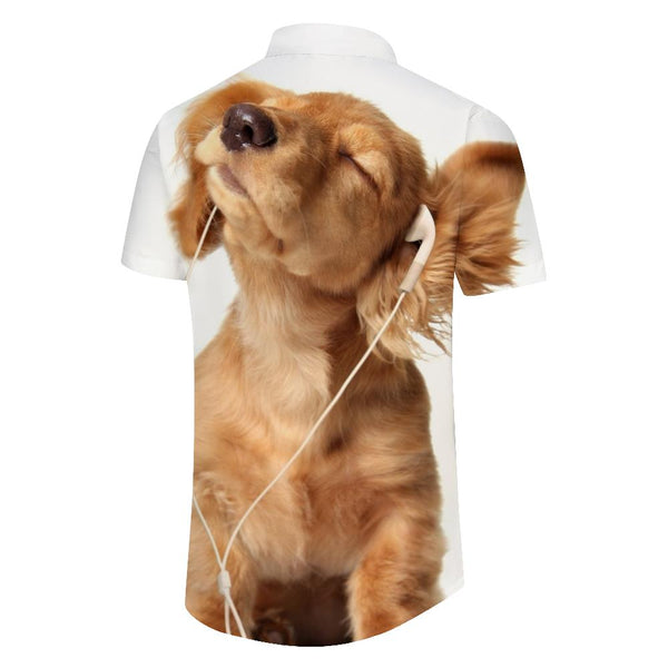 
Fun and stylish golden retriever puppy print pattern men's casual loose shirt pet button down hawaiian beach shirt
                