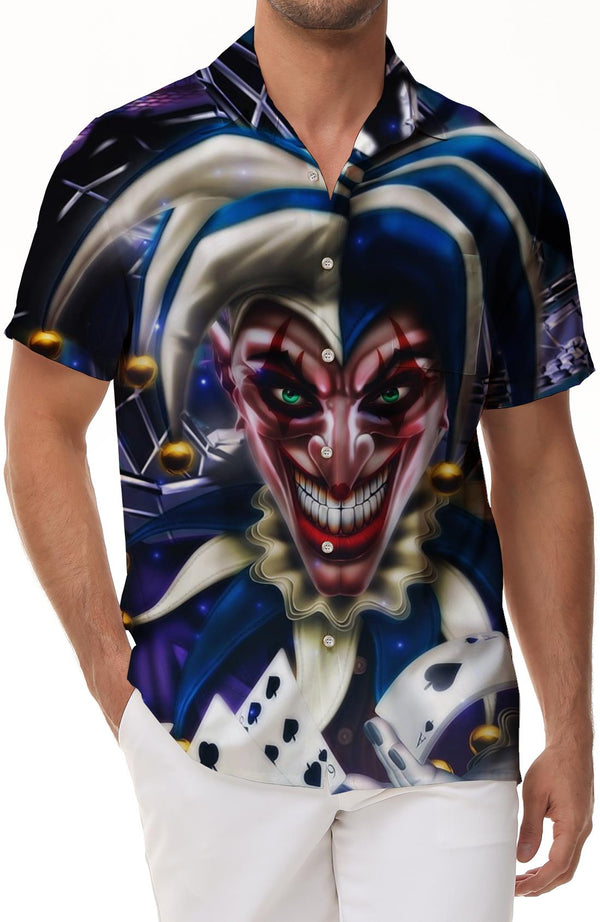 Banksy imitates Heath Ledger Joker wall graffiti interesting men's short-sleeved casual loose Hawaiian button pocket lapel trend