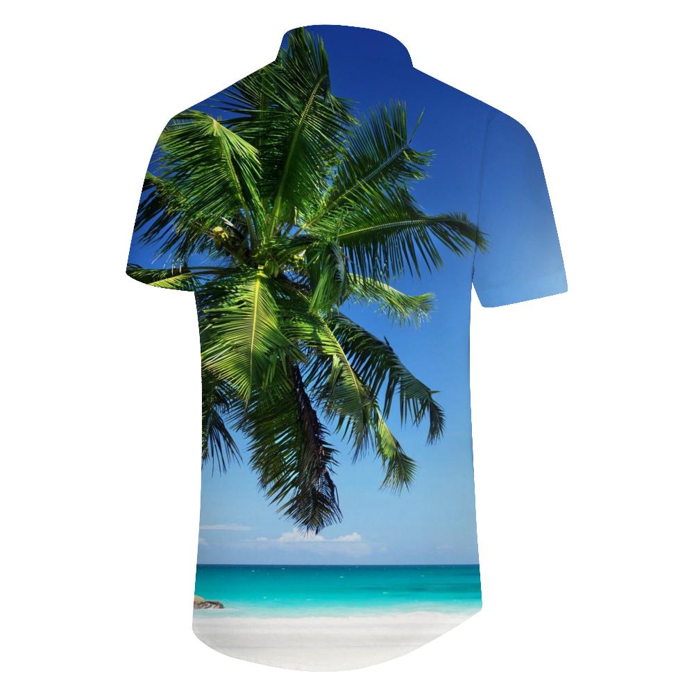 
Green coconut tree beach play shirt 3D digital flower print button short sleeve shirt fashionable loose Hawaiian style men's casual tops
                