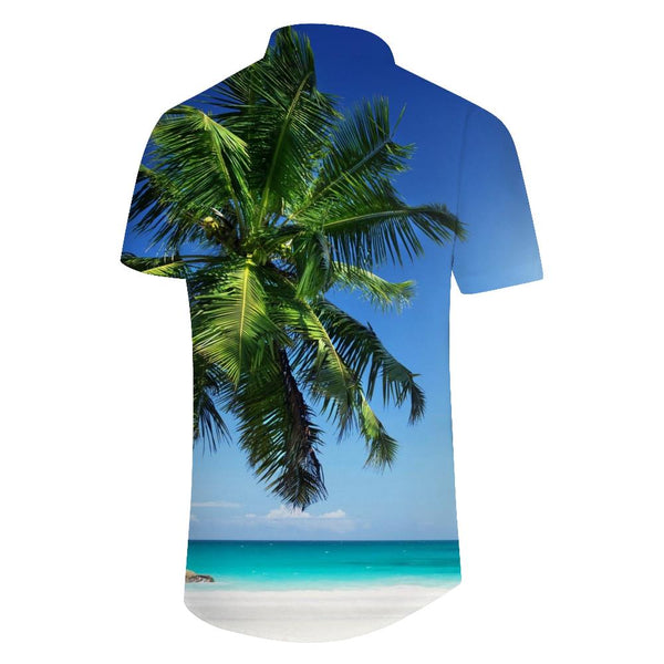 
Green coconut tree beach play shirt 3D digital flower print button short sleeve shirt fashionable loose Hawaiian style men's casual tops
                