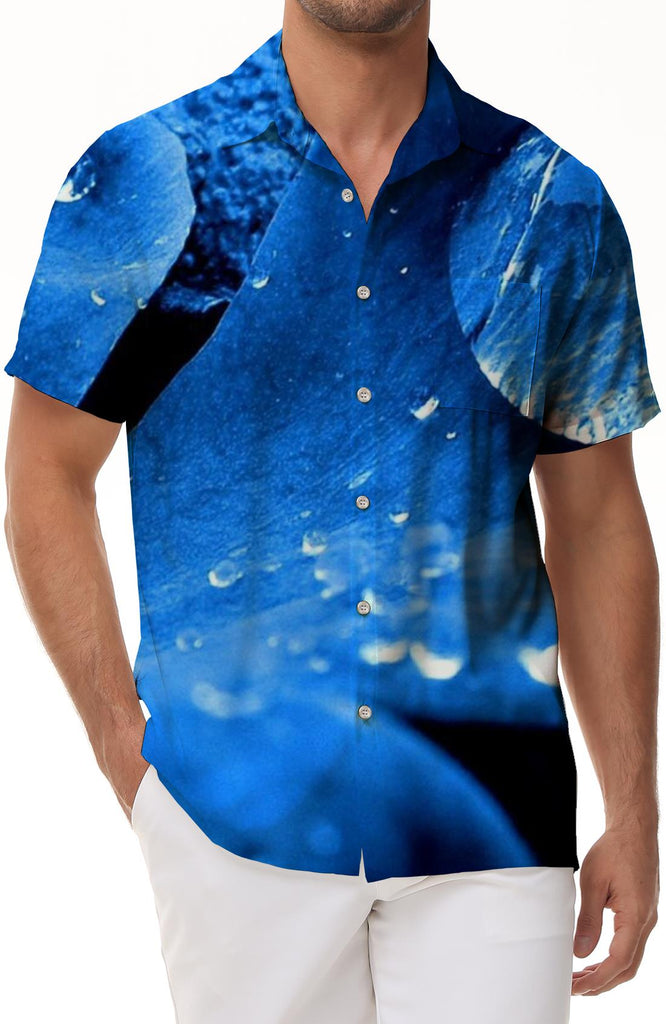 
Blue flower tropical Hawaiian button-down lapel short sleeve men's casual loose daily simple versatile shirt top
                