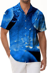 Blue flower tropical Hawaiian button-down lapel short sleeve men's casual loose daily simple versatile shirt top