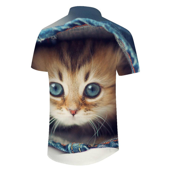 
Kitten cute cat men's loose daily simple outdoor travel tropical Hawaiian shirt print summer beach casual short sleeve button tie
                