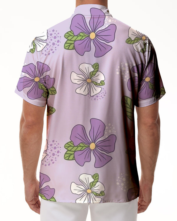 Purple floral print top tropical button-down regular fit Hawaiian loose casual men's 3d digital print short sleeve shirt