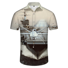 Airplane Fighter Men's Shirt Short Sleeve Button-Down Beach Shirt Tropical Vacation
