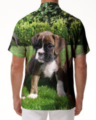Sanfutian Boxer Dog Men's 3D Print Casual Button Down Shirts Novelty Hawaii Short Sleeve