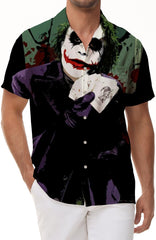 Crazy Poker 3D Digital Printing Pattern Movie Joker Fashion Cool Men's Button Lapel Casual Loose Short Sleeve Shirt