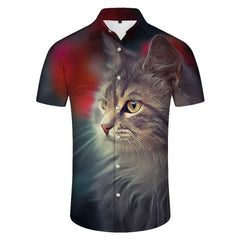Mens Casual Shirts Cute Animal Cat 3D Printed Shirts Casual Button Short Sleeve Shirts Fashion Summer Vacation Beach Shirts Streetwear Tops