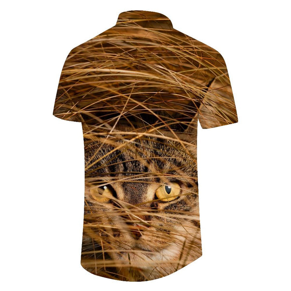 
Men's casual button animal kitten short sleeve fashion simple lapel pocket regular style Hawaiian shirt beach top
                