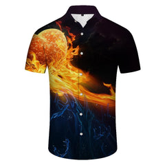 Abstract Personalized Barbecue Short Sleeve Shirt Men's Hawaiian Button Pocket Lapel Short Sleeve Shirt Black