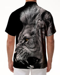 Animal Men's Lion Letter Shirt Short Sleeve Fashion Designer Casual Outdoor Leisure Summer Spring Lapel Print Black