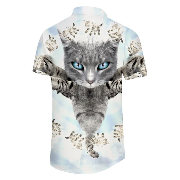 
Trendy Hawaiian cute cat pet pattern button down shirt for vacation, casual short sleeve men's loose beach vacation shirt
                