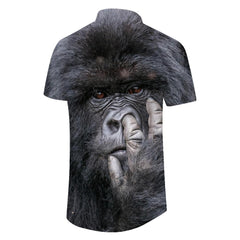 Animal Orangutan Face Creative Lapel Button Short Sleeve Breathable Shirt Casual Men Summer Fashion Hawaiian Short Sleeve Shirt Vacation