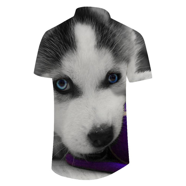 
Cool and fashionable animal husky cub 3d digital printing pattern men's casual loose vacation seaside short-sleeved shirt beach party
                