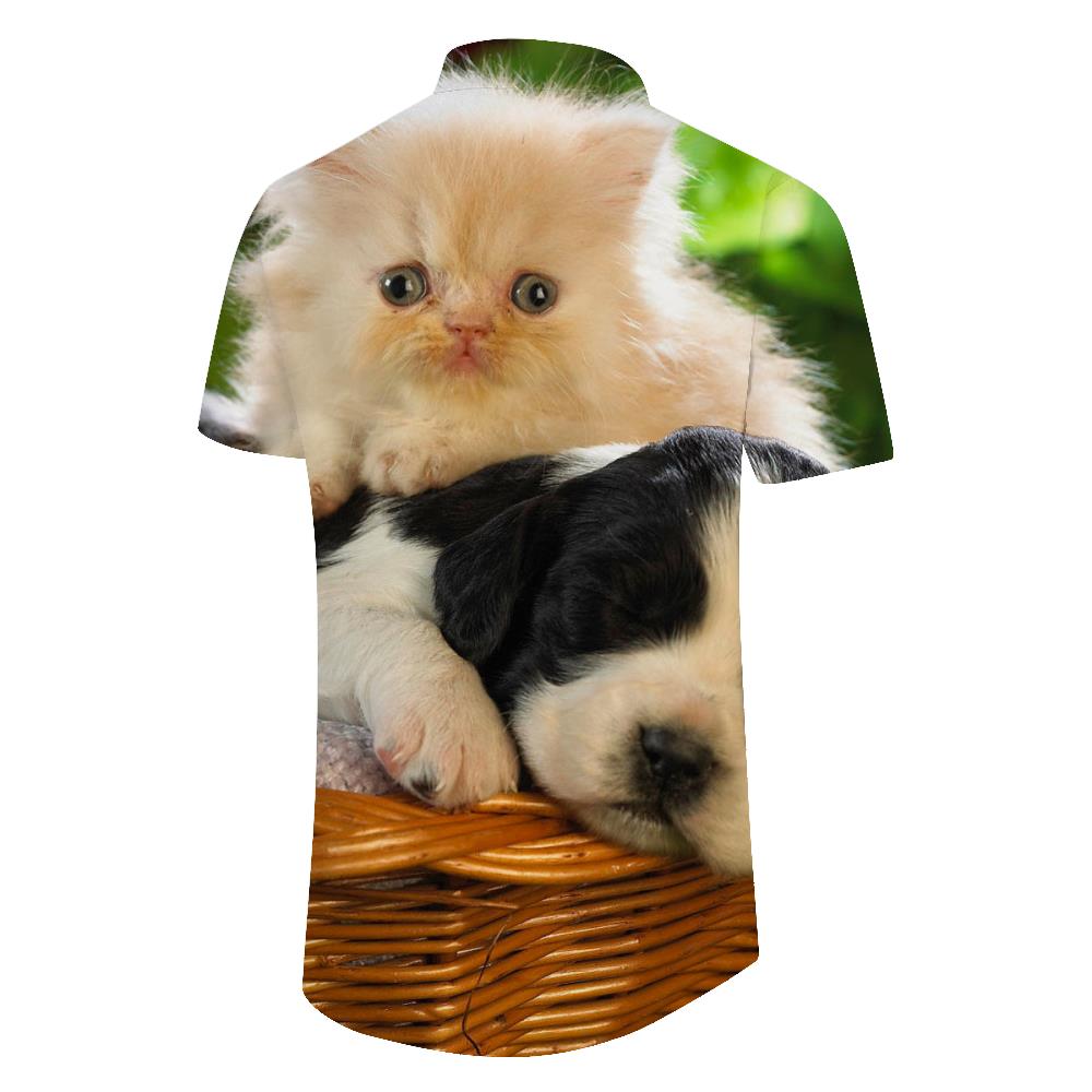 
Cat and puppy pattern men's summer tropical regular fit button-down lapel Hawaiian fashion street casual loose short sleeve shirt
                