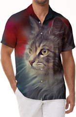 Mens Casual Shirts Cute Animal Cat 3D Printed Shirts Casual Button Short Sleeve Shirts Fashion Summer Vacation Beach Shirts Streetwear Tops
