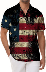 Mens American Flag Shirt, July 4th Patriotic Short Sleeve Casual Shirt
