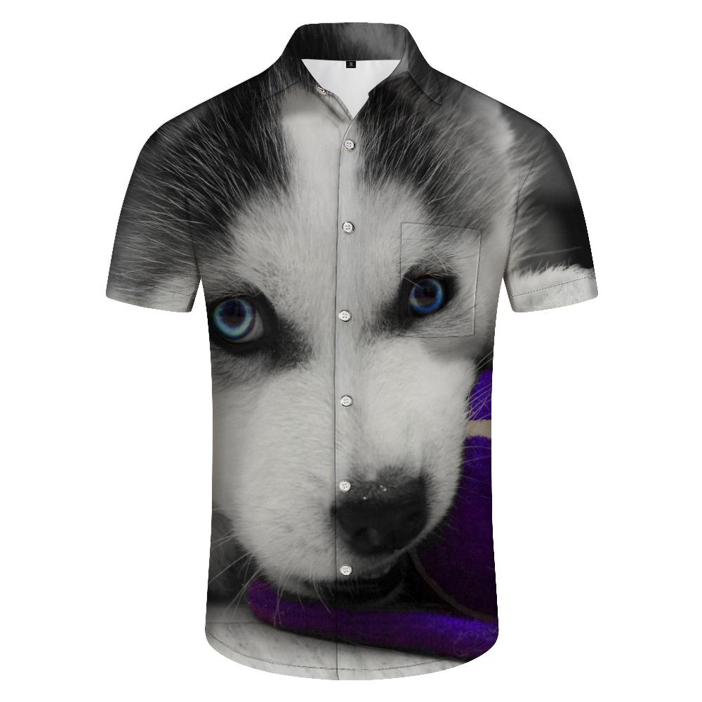 
Cool and fashionable animal husky cub 3d digital printing pattern men's casual loose vacation seaside short-sleeved shirt beach party
                