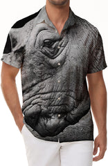 Animal Rhino Tropical Four Seasons Short Sleeve Shirt Hawaiian Shirt Men's Summer Casual Short Sleeve Button Beach Shirt Gray