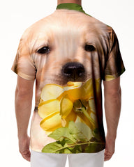 Summer Men's Casual Short Sleeve Hawaiian Shirt Beach Golden Retriever Puppy Pet Print Button Shirt Tops