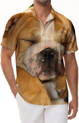 French Bulldog Print Men's Casual Lapel Button-Down Beach Party Shirt Short Sleeve Beach Vacation