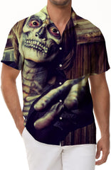 Horror Skeleton Man Men's Party Halloween Print Shirt Short Sleeve Lapel Shirt Clothing Men's Shirt Button Festival Halloween Costume