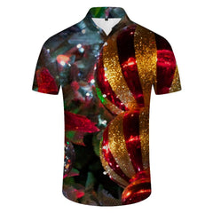 Christmas 3D Printed Snowflake Casual Short Sleeve Loose Men's Fashion Personality Short Sleeve Shirt
