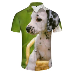 Cute Dalmatian Dog Mens Cuban Shirt Short Sleeve Button Down Hawaiian Shirts Summer Casual Beach Shirts Dress Shirts