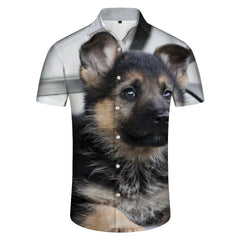 Shepherd Dog 3D Digital Printed Pattern Men's Button Lapel Hawaiian Shirt Short Sleeves Vacation and Casual Tops Short Sleeves